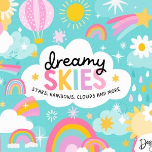 cute svg graphics with rainbows, clouds, sun, shooting star and other stars