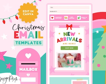 Colorful Christmas Email Marketing Templates - Canva Holiday Newsletter Designs - Bright Festive Email Templates Business CH01 Design Pixie