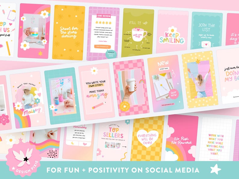 Playful Rainbow Instagram Templates Canva - Positive Quotes for Instagram - Post and Story Ideas - Cute Branding - PF01 Design Pixie image 5