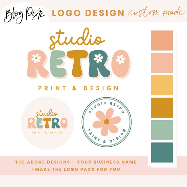 Retro Logo Design - Boho Logo - Coach Logo - Flower Logo - Branding Kit - Colorful Logo Design - Small Business Logo - SR01 - Blog Pixie