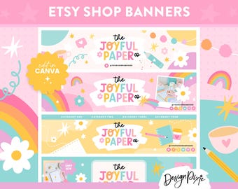Playful Rainbow Etsy Shop Banner Templates (Canva)