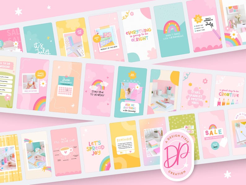 Zabawne szablony postów na Instagramie, tom 2 – Tęczowe szablony na Instagramie Canva – Pakiet pozytywnych cytatów – Tęczowa marka PF01 Design Pixie zdjęcie 5