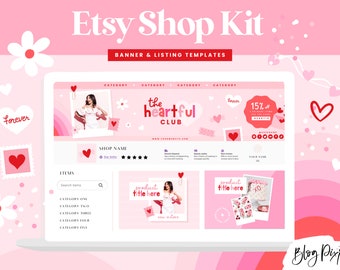Etsy Shop Banner Templates Canva - Pink Red Etsy Shop Kit - Heart Branding Store Design - Valentine's Marketing Templates CQ01 Blog Pixie