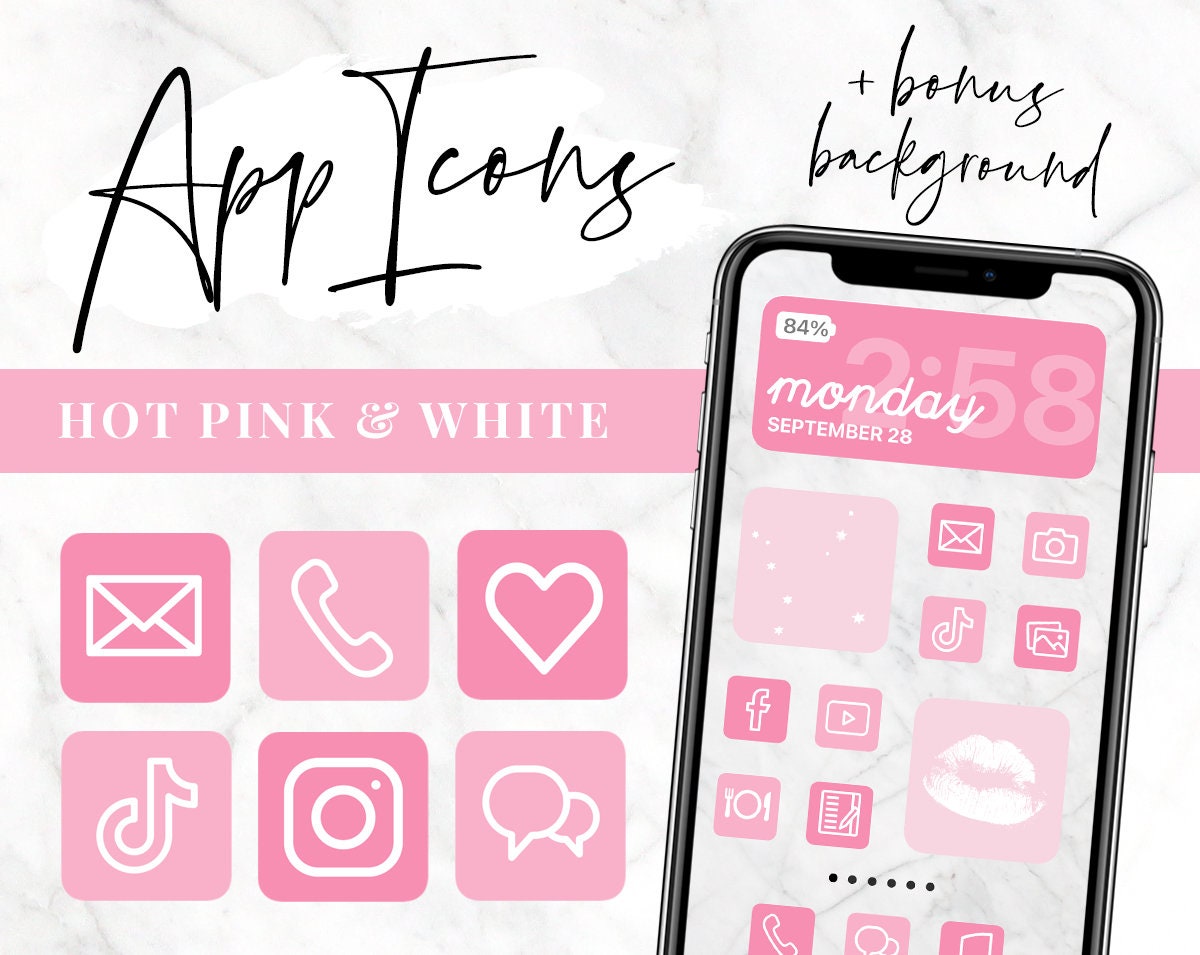 App Icons Pink Aesthetic IOS 14 App Covers IOS14 Hot Pink Etsy
