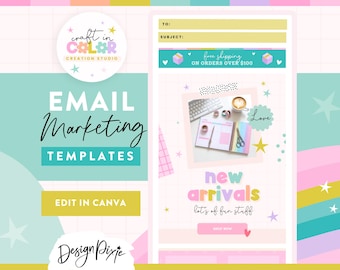 Craft Email Marketing Canva Templates - Pastel Rainbow Colorful - Editable Creative Business Emails - Klaviyo Mailchimp - CR01 Design Pixie