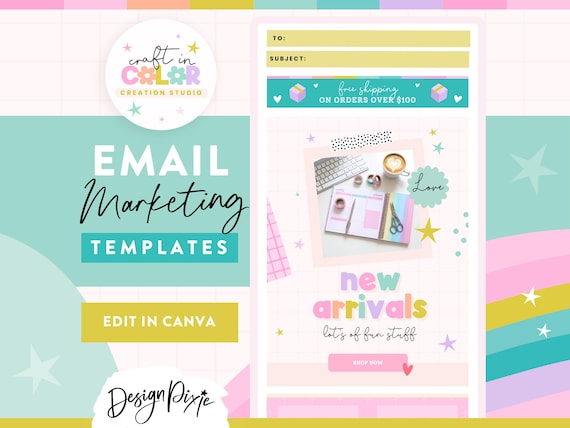 Craft Email Marketing Canva Templates - Pastel Rainbow Colorful - Editable Creative Business Emails - Klaviyo Mailchimp - CR01 Design Pixie