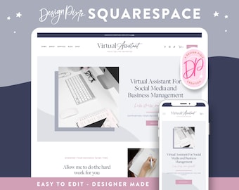 Virtual Assistant Squarespace Website Template - VA Coach Website Design - Social Media Manager - Design Pixie