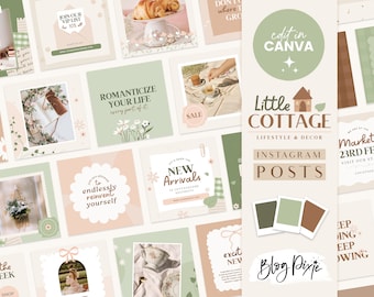 Cottagecore Aesthetic Instagram Post Templates Canva - Whimsical Instagram Branding - Sage Green Bookstagram Instagram Feed CG01 Blog Pixie