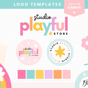 Playful Rainbow Logo Design Template Canva - Editable Logo Design - Logo Design Canva - Rainbow Logo for Small Business - PF01 - Blog Pixie