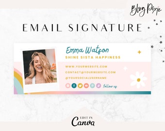 Email Signature Template Canva - Pastel Rainbow Branding Business Email Design - Gmail - Outlook - Small Business Email - Blog Pixie