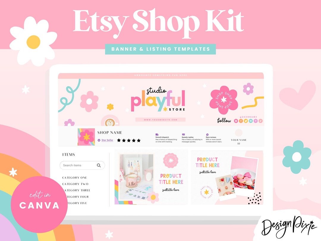 Etsy Shop Bundle Rainbow - Etsy Banner Templates Canva - Etsy Store ...