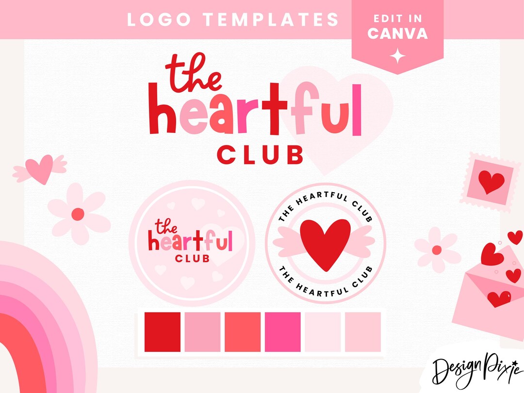 Heart Logo Design Editable Canva - Pink Red Logo With Hearts - Small ...