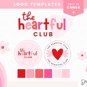 Design del logo a forma di cuore modificabile Canva - Logo rosa rosso con cuori - Modello di logo per piccole imprese - Modello di design del logo Canva - CQ01 Blog Pixie