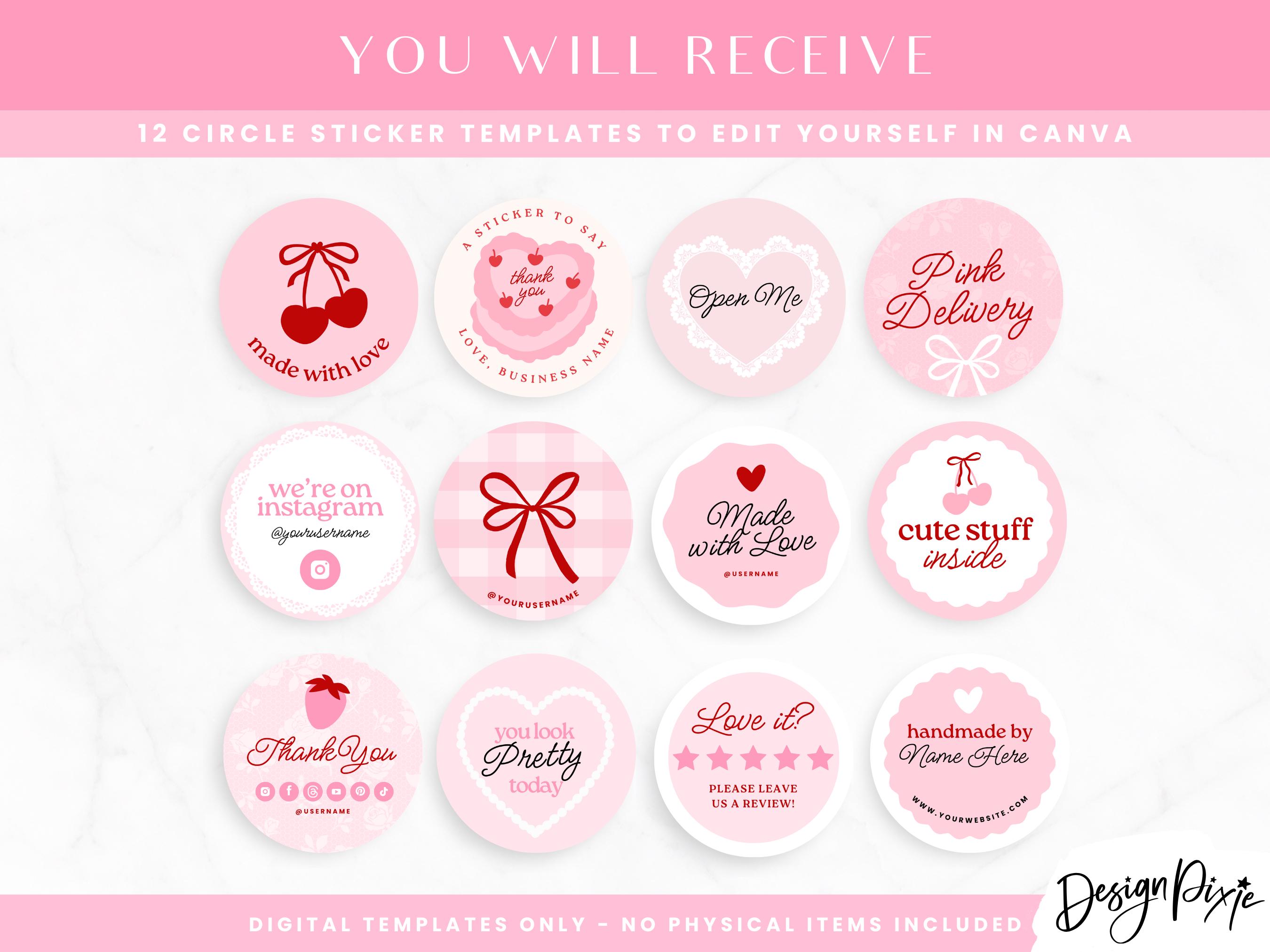 Round Temptale Stickers Coquette Sticker Templates for Canva - Round Printable Stickers - Cute ...