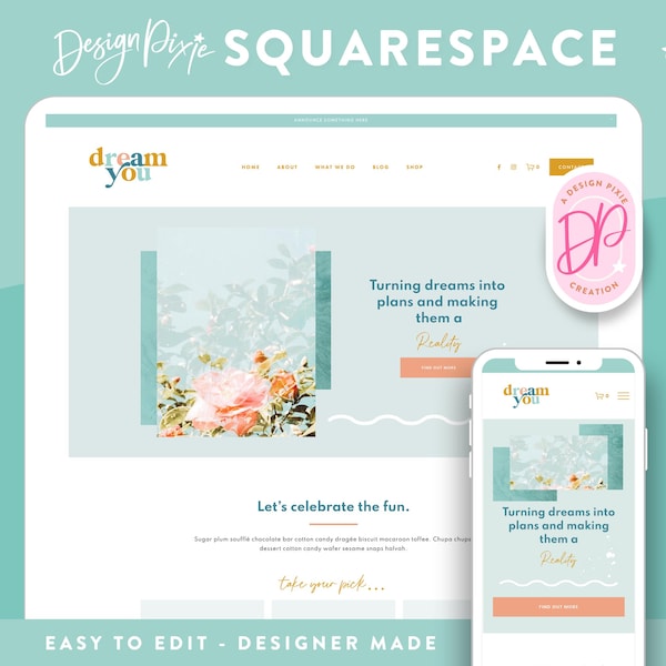 Blue Squarespace Website Template - Blog Business Website - Squarespace 7.1 Fluid Engine - Squarespace Template Coach - DY01 - Design Pixie