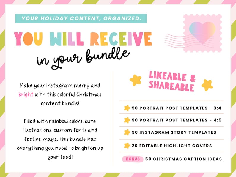 Playful Christmas Instagram Bundle - Pastel Rainbow Canva Templates - Festive Posts, Stories, Highlights - Holiday PF01 CH01 Design Pixie image 2