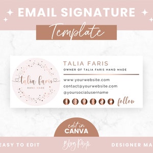 Rose Gold Email Signature Template Canva - Gmail Signature Design - Business Email - Blog Email - Editable Email Signature - RG01 Blog Pixie