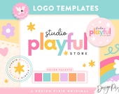 Playful Rainbow Logo Design Template Canva - Editable Logo Design - Logo Design Canva - Rainbow Logo for Small Business - PF01 - Blog Pixie