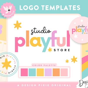Playful Rainbow Logo Design Template Canva - Editable Logo Design - Logo Design Canva - Rainbow Logo for Small Business - PF01 - Blog Pixie