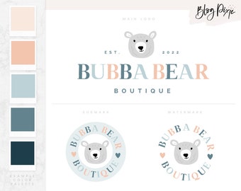 Logo Design - Baby Kids Boutique Logo -  Small Business Logo - Modern Logos - Cute Logo - Branding Kit - Bear Logo Design - Blog Pixie