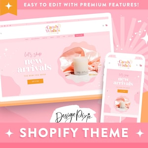 Roze Shopify-thema - e-commerceboetiek - websitesjabloon Pretty Shopify met glitters - branding feestkaars - CW01 - pixieontwerp