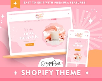 Pink Shopify Theme - Ecommerce Boutique - Pretty Shopify Website Template with Sparkles - Party Candle Shop Branding - CW01 - Design Pixie