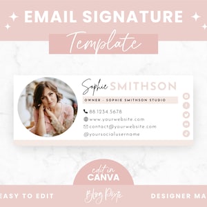 Email Signature Template Canva - Gmail Signature Design - Pink Business Email - Blog Email - Edit Yourself Email Signature - Blog Pixie