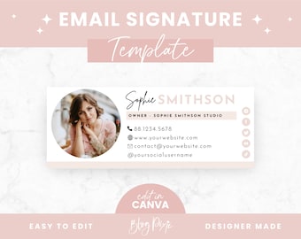 Email Signature Template Canva - Gmail Signature Design - Pink Business Email - Blog Email - Edit Yourself Email Signature - Blog Pixie