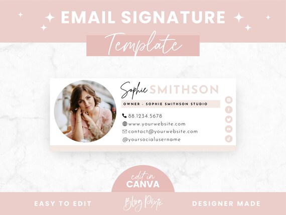 Email Signature Template Canva - Gmail Signature Design - Pink Business Email - Blog Email - Edit Yourself Email Signature - Blog Pixie