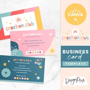 Fun Party Visitenkarte Vorlage - Canva Visitenkarte - Regenbogen Branding - Kids Boutique Shop Bearbeitbare Visitenkarte - CC01 Blog Pixie