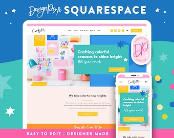 Kolorowy szablon Squarespace dla kreatywnych – Odważny projekt strony internetowej – Branding w kolorach podstawowych – Blog sklepu z motywami stron internetowych – CF01 Design Pixie