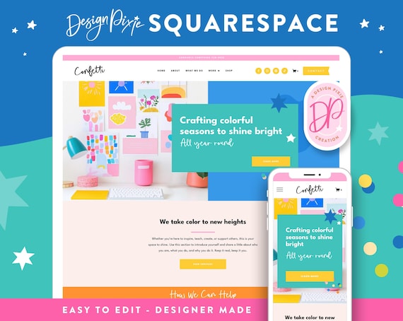 Colorful Squarespace Template for Creatives - Bold Website Design - Primary Colors Branding - Website Theme Shop Blog - CF01 Design Pixie