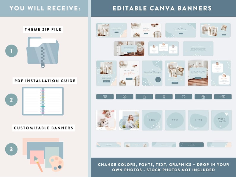 Shopify Theme for Kids Baby Boutique - Shopify Website Template - Blue Canva Banners - Online Boutique - BR01 - Design Pixie image 5