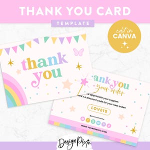 Modelo de cartão de agradecimento para festa em tons pastel - Nota de pedido do Canva - Embalagem comercial - Cartões de agradecimento - Marca mágica - PS01 Design Pixie