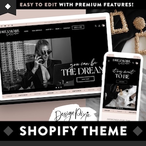 Aesthetic Black Shopify Theme - Luxe Ecommerce Boutique Template - Dark Online Store for Female Entrepreneur - Modern Shop LE01 Design Pixie