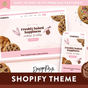 Pink Bakery Shopify Theme - Cookie Shop Website Template - Cute Cake Branding - BK01 Design Pixie