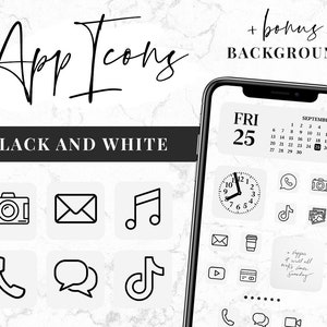 Black App Icons Ios 14 Black White App Covers Aesthetic Etsy