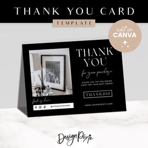 Sjabloon bedankkaart - Canva bedankkaart - zwart-wit luxe design - branding voor kleine bedrijven - boetiek - blog Pixie