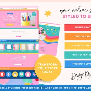 K&ouml;nnte beinhalten: Ein Website-Design-Konzept in Rosa und Blau. Das Design zeigt den Text "Neuheiten" und "bunte Kreationen". Weitere Texte sind "Ihr Online-Shop, um zu verkaufen!" und "Verwandeln Sie noch heute Ihren Shop!"