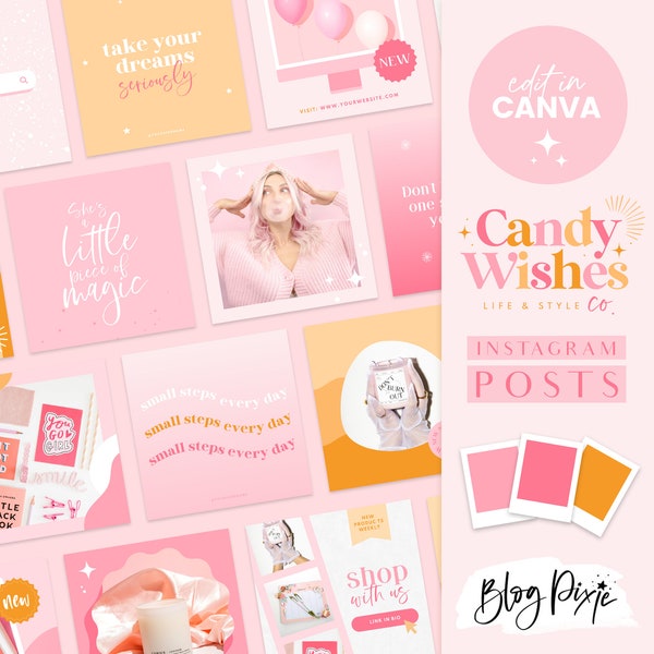 Instagram Post Templates Canva - Bright Colorful Pink Instagram Branding - Instagram Engagement - Creative Coach Instagram - CW01 Blog Pixie