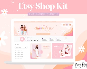 Etsy Shop Banners - Canva Templates - Etsy Shop Kit - Store Listing Design - Etsy Seller Success - Pink Flower Logo Branding DD01 Blog Pixie
