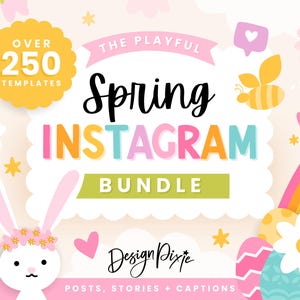 Frühling Instagram Posts Canva - Oster Instagram Stories Bundle - St Patrick’s Social Media - Niedliche Verspielte Regenbogen Story Ideen - Design Pixie
