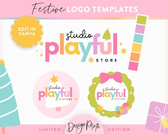 Playful Christmas Logo Templates - Editable Canva Logo Pack - Fun Holiday Logos for Festive Small Business Branding - CH01 PF01 Design Pixie