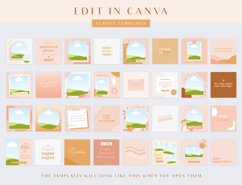 Boho Instagram Post Templates - Canva Templates - Quotes for Instagram ...