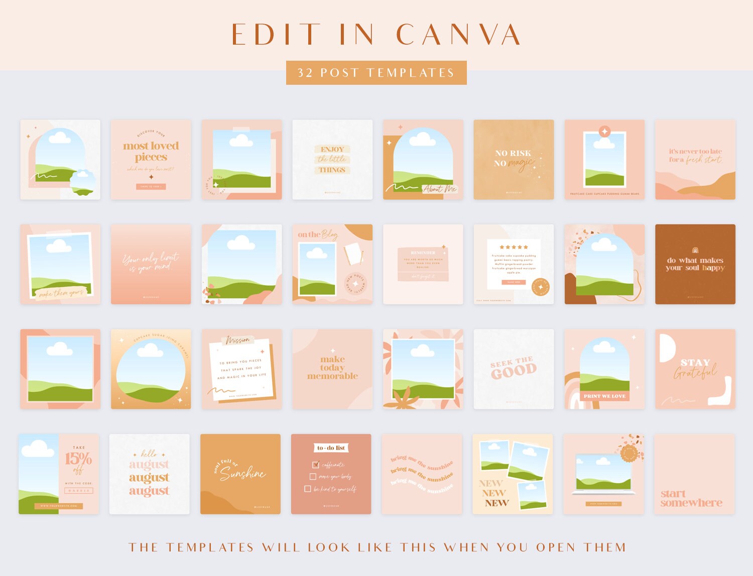 Boho Instagram Post Templates - Canva Templates - Quotes for Instagram ...