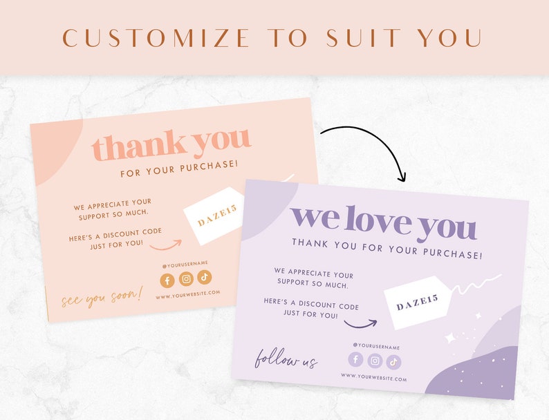Thank You Card Template Pink Canva Thankyou Order Card - Etsy