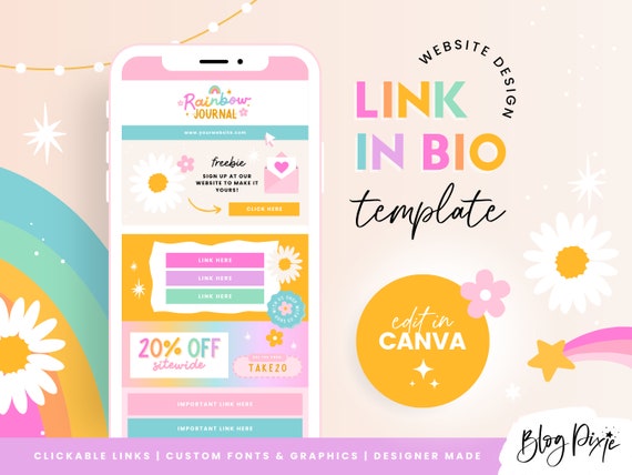 Link in Bio Template Canva - One Page Links Website - Instagram Landing Page - Canva Website Template - Rainbow Website - RJ01 - Blog Pixie