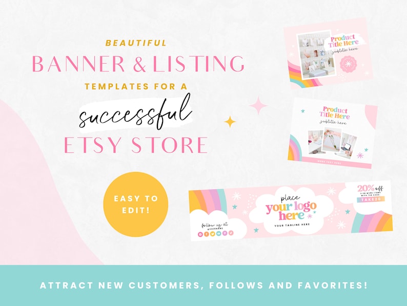 Rainbow Etsy Shop Kit - Etsy Banner Templates Canva - Magic Etsy Store ...