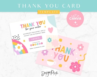Rainbow Thank You Card Template Canva - Rainbow Branding - Canva Order Card - Small Business Branding - Thank You Cards - PF01 - Blog Pixie