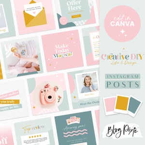 Pastel Rainbow Instagram Post Templates Canva - Pink Instagram Branding - Portrait Instagram Posts - Canva Templates - CD01 - Blog Pixie